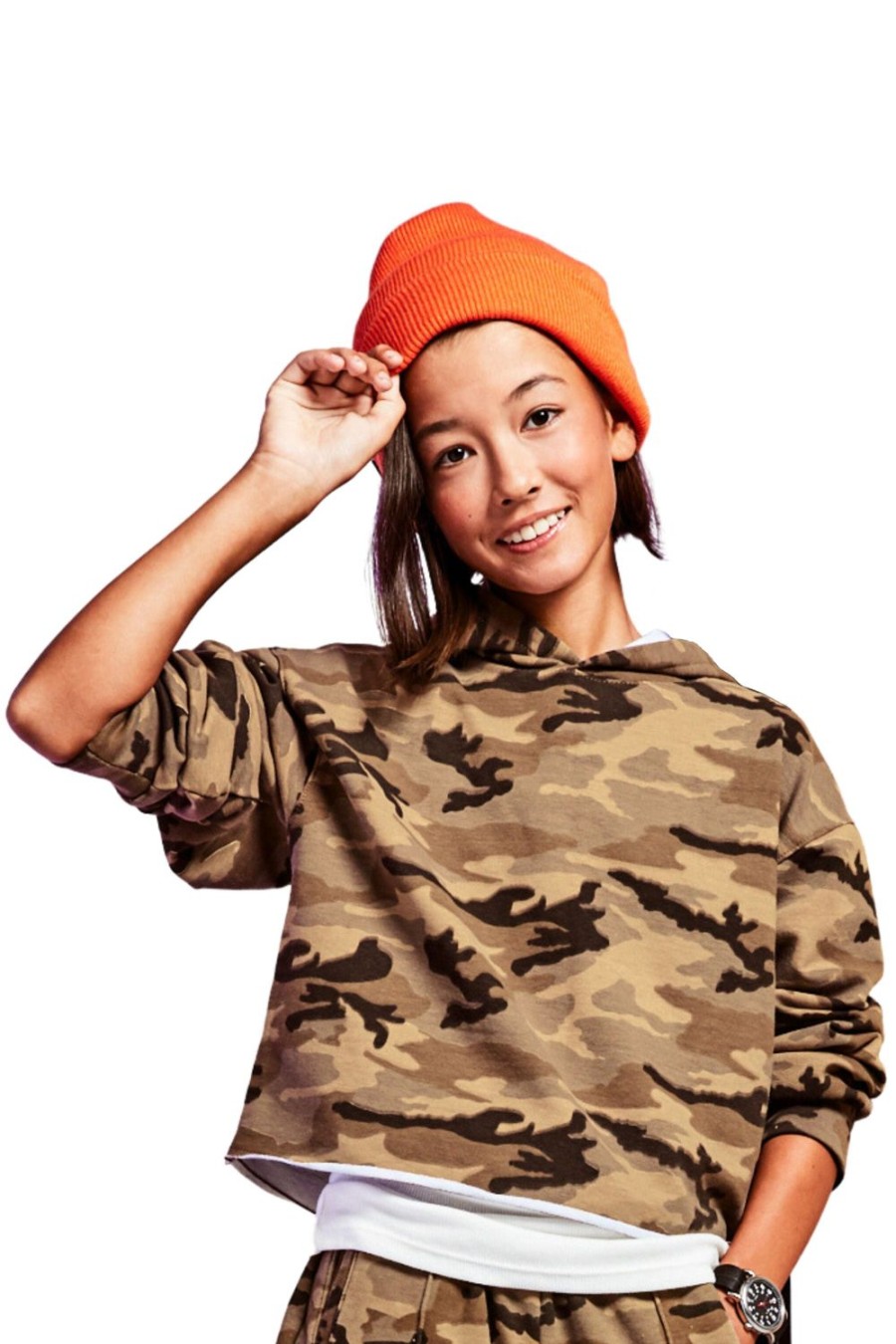 Girls Tractr Hoodie | Camo Print Hoodie Brown