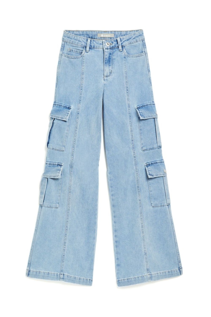 Girls Tractr Cargo | Cargo Wide Leg Straight Light Indigo