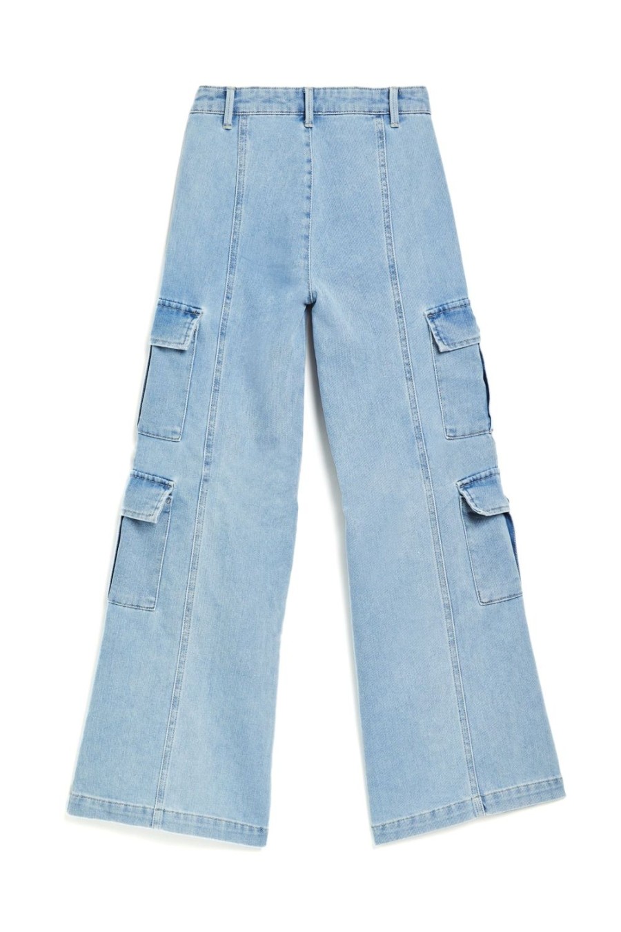 Girls Tractr Cargo | Cargo Wide Leg Straight Light Indigo