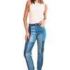 Women Tractr High Rise | Weekender - Patch Work Jean With Fray Hems Indigo