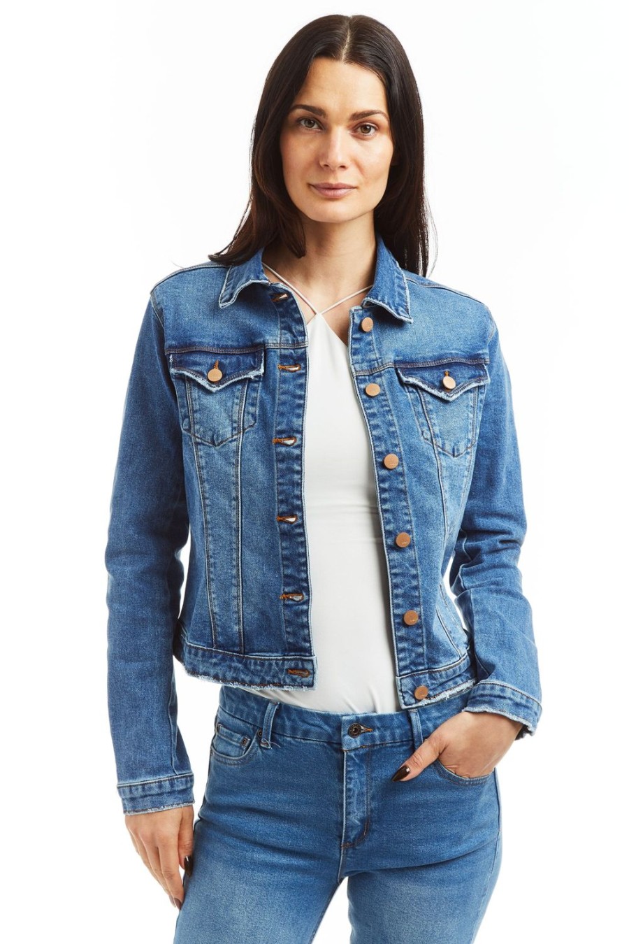 Women Tractr Denim | Loretta - Basic Stretch Denim Jacket Indigo