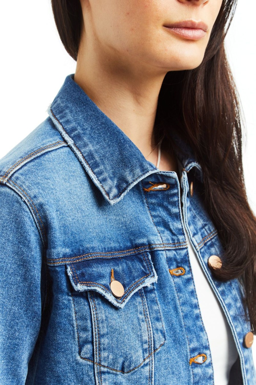 Women Tractr Denim | Loretta - Basic Stretch Denim Jacket Indigo