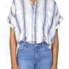 Women Tractr Shirt | Short Sleeve Popover Shirt White/Blue