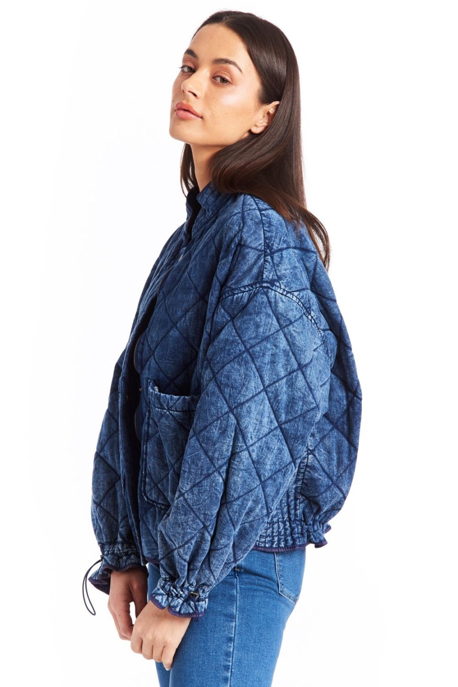 Women Tractr Quilted | Diamond Quilted Reversible Denim Jacket Indigo