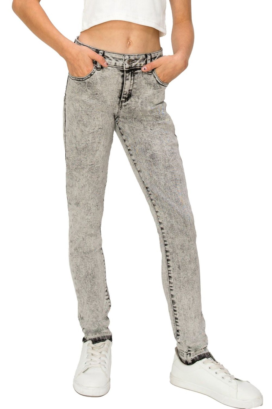 Girls Tractr Mid Rise | Diane - Mid Rise Skinny With Released Hem Grey