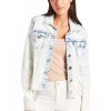 Women Tractr Denim | Loretta - Basic Denim Jacket With Fray Hems Light Indigo