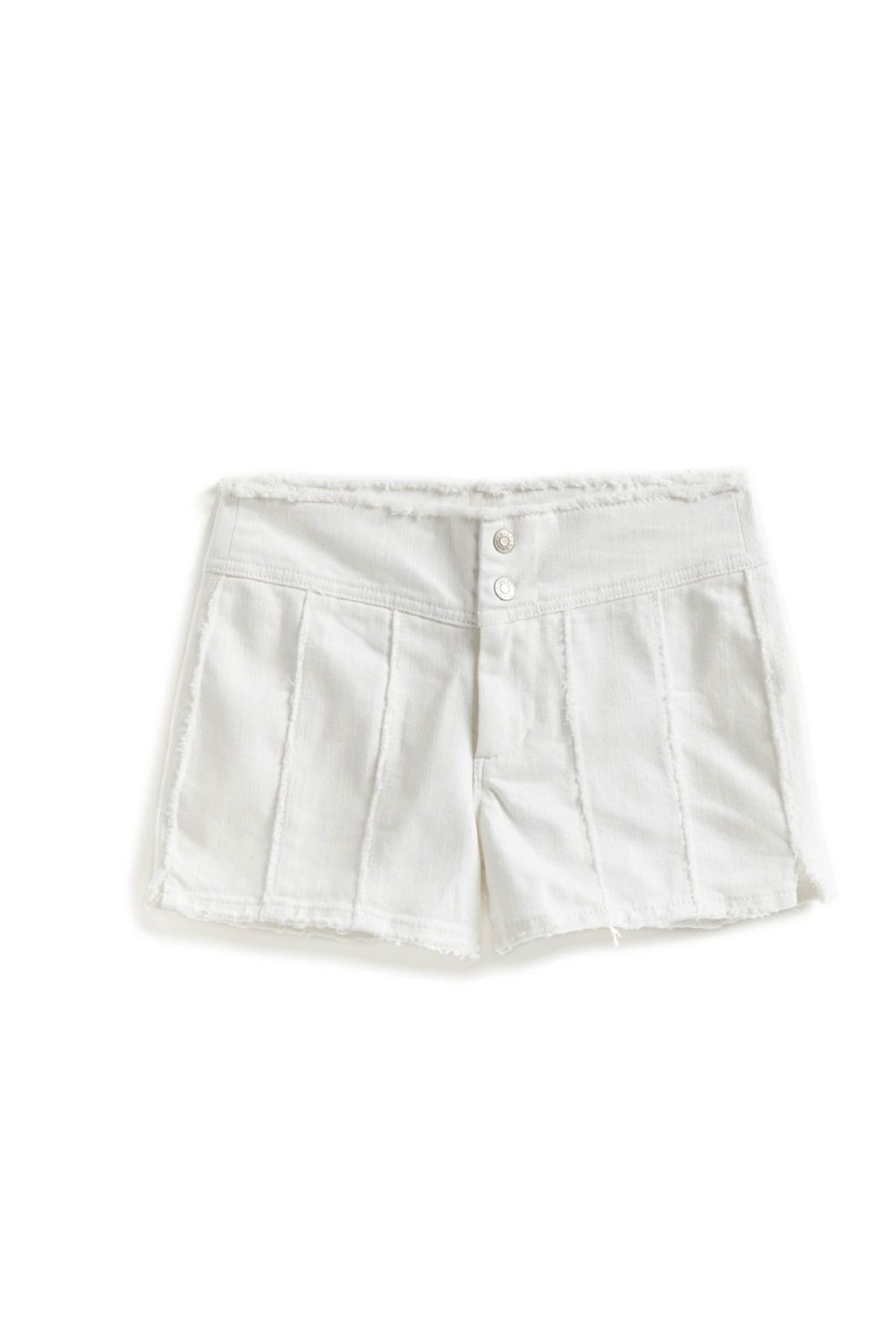 Girls Tractr Mid Rise | Front Yoke Paneled Side Slit Short In White