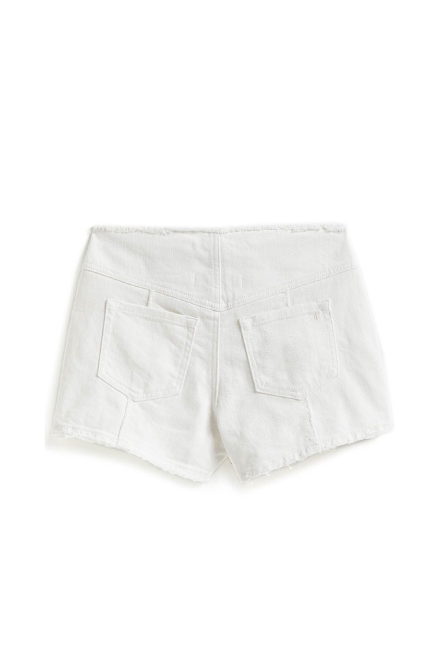 Girls Tractr Mid Rise | Front Yoke Paneled Side Slit Short In White