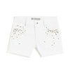 Girls Tractr Cut Off | Brittany - Colorful Confetti Studded Fray Hem Short White