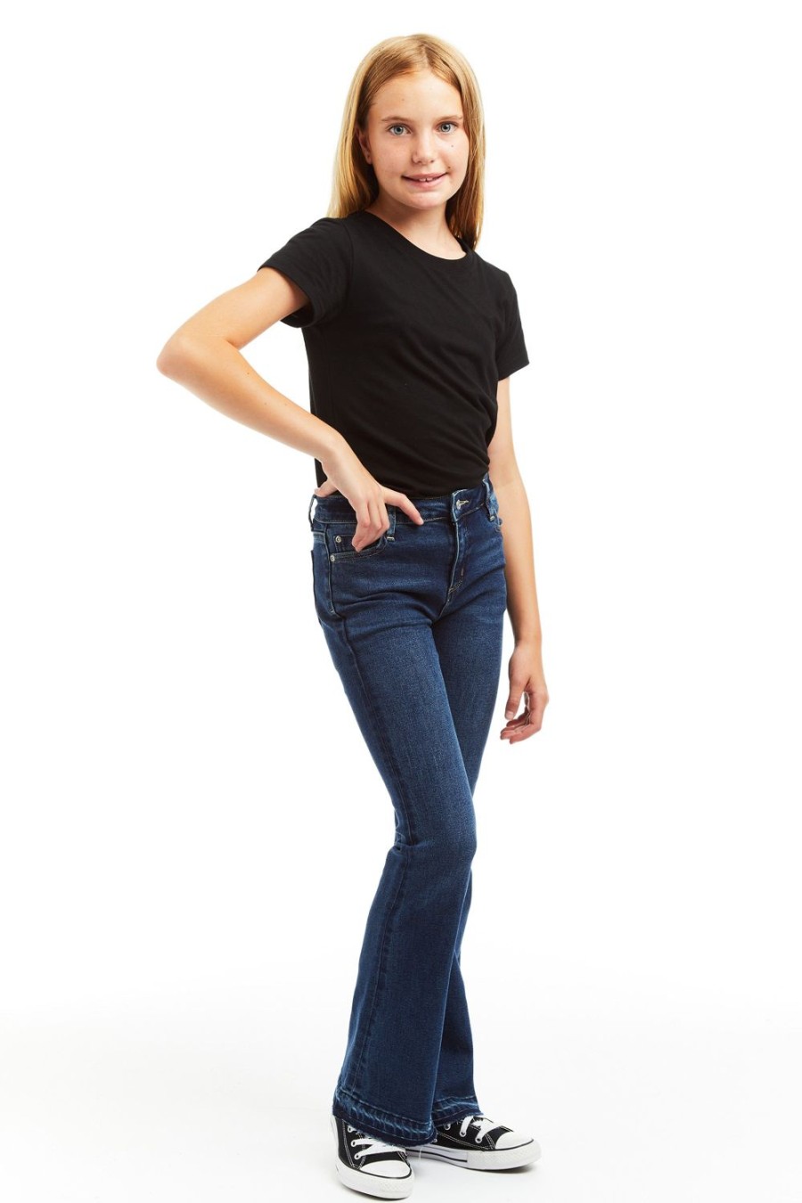 Girls Tractr Bootcut | Mid Rise Released Hem Flare Indigo