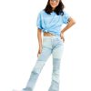 Girls Tractr Flare | Color Block Patch Frey Hem Flare Indigo White