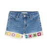 Girls Tractr Crochet | Brittany - Mid Rise Short With Crochet Panel Hem Medium Indigo