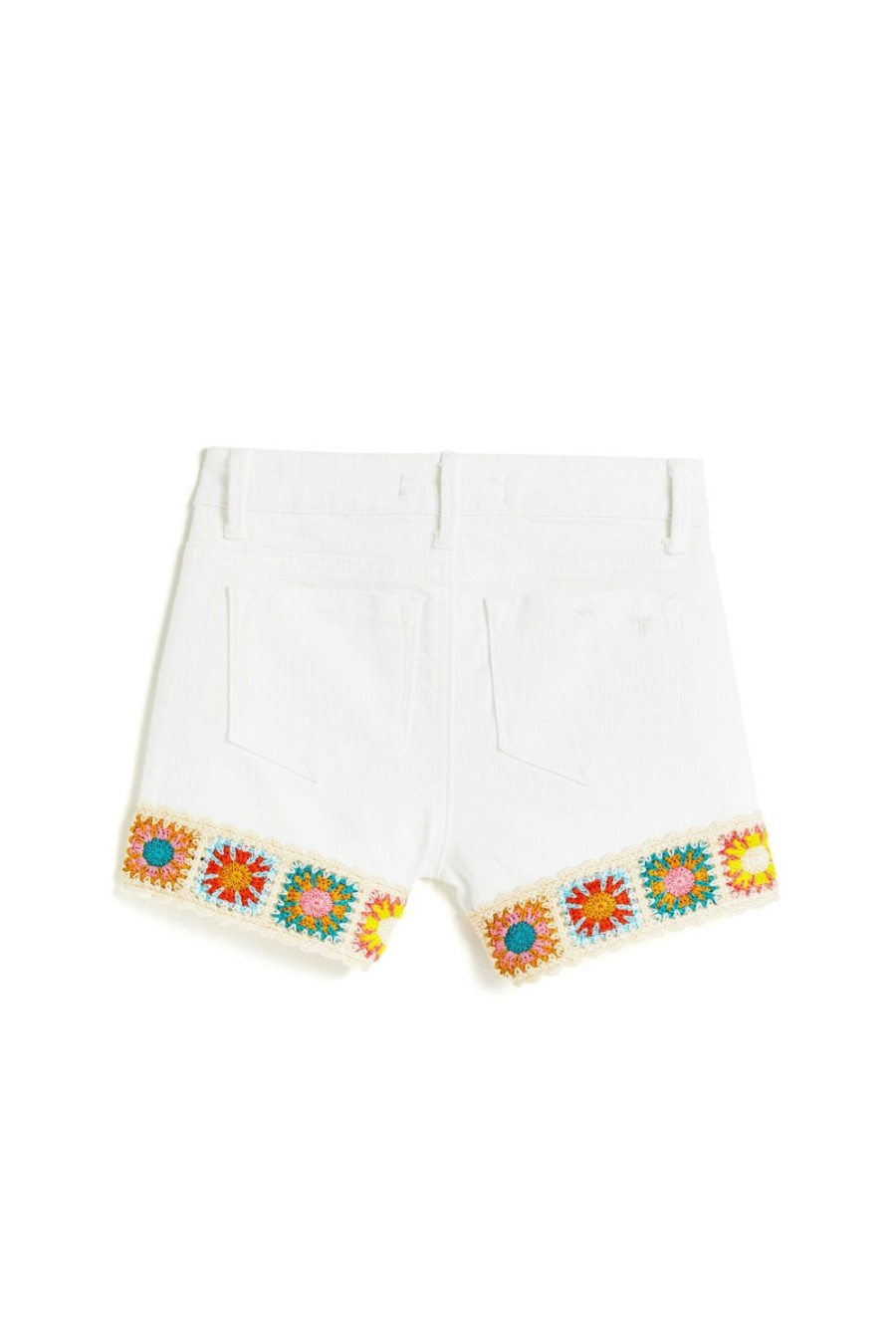 Girls Tractr Crochet | Brittany - Mid Rise Short With Crochet Panel Hem White