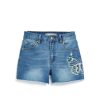 Girls Tractr Cut Off | High Rise Short With Wrap Around Butterfly Embroidery Medium Indigo