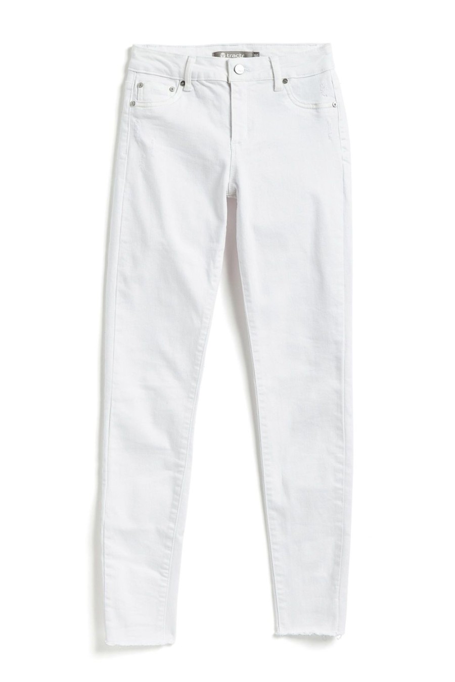 Girls Tractr Mid Rise | Diane - Basic Mid Rise Skinny With Fray Hem Paper White