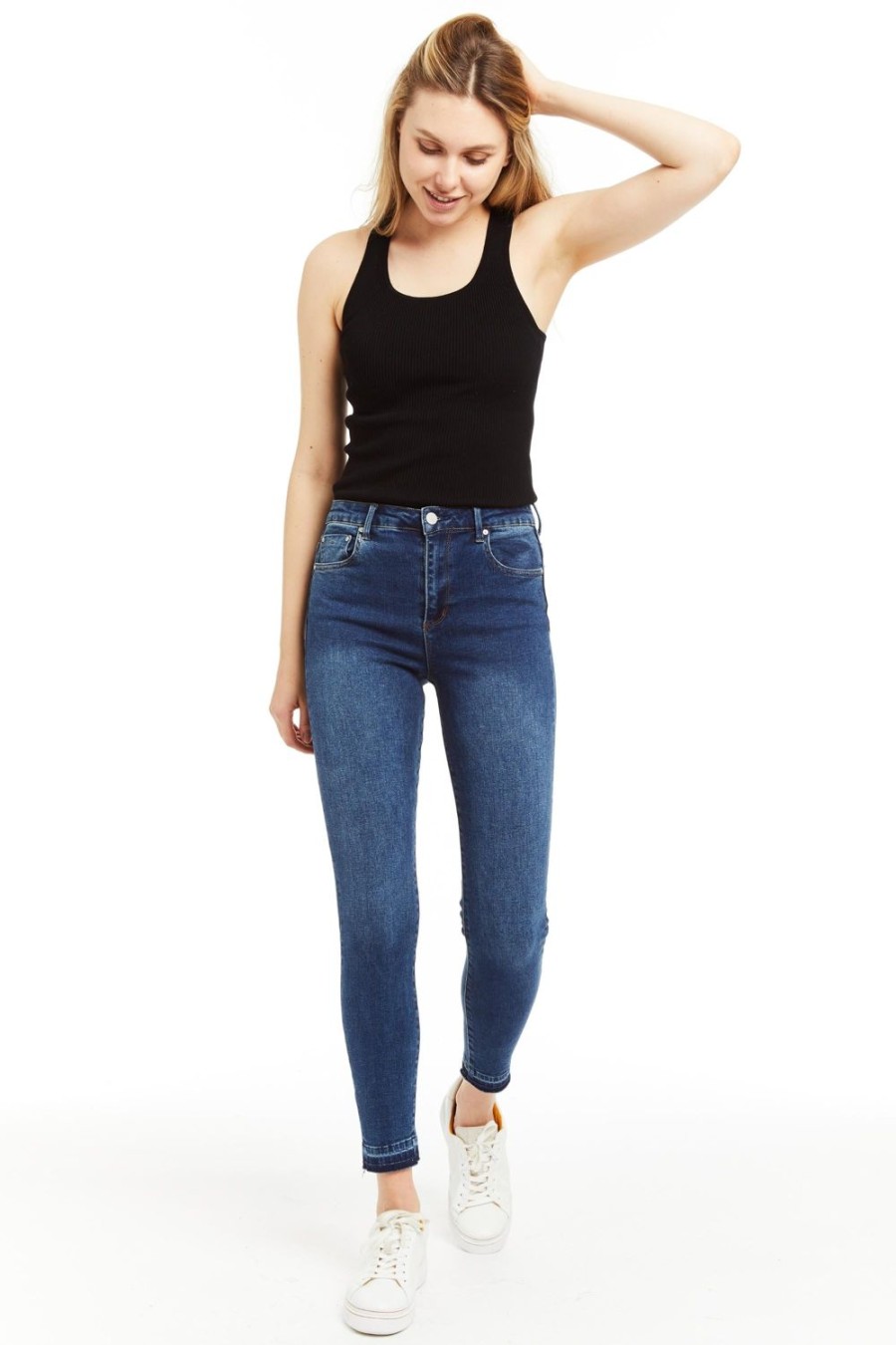 Women Tractr High Rise | Nina - High Rise Skinny With High Released Hem Indigo