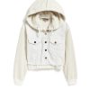 Girls Tractr Denim | Crop Denim Jacket Combo With French Terry Sleeves In White