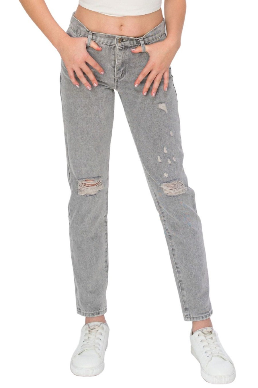 Girls Tractr Distressed | Weekender With Destruction In Grey