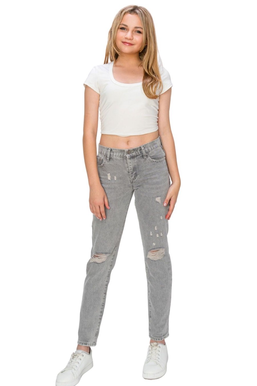 Girls Tractr Distressed | Weekender With Destruction In Grey