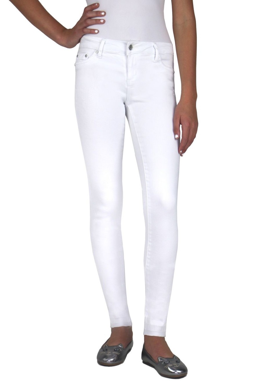 Girls Tractr Mid Rise | 5 Pkt Basic Skinny With Dest And Released Hem | Tractr White