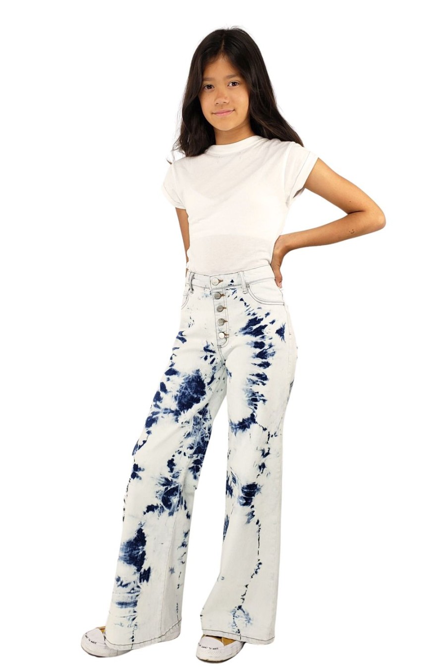 Girls Tractr High Rise | Tie Dye High Waist Wide Leg Light Indigo