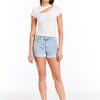 Women Tractr Mid Rise | Brittany - Roll Cuff Raw Hem Short In Light Indigo