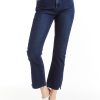 Women Tractr Ankle Length | High Rise Ankle Crop Flare With Side Slit Fray Hem Indigo