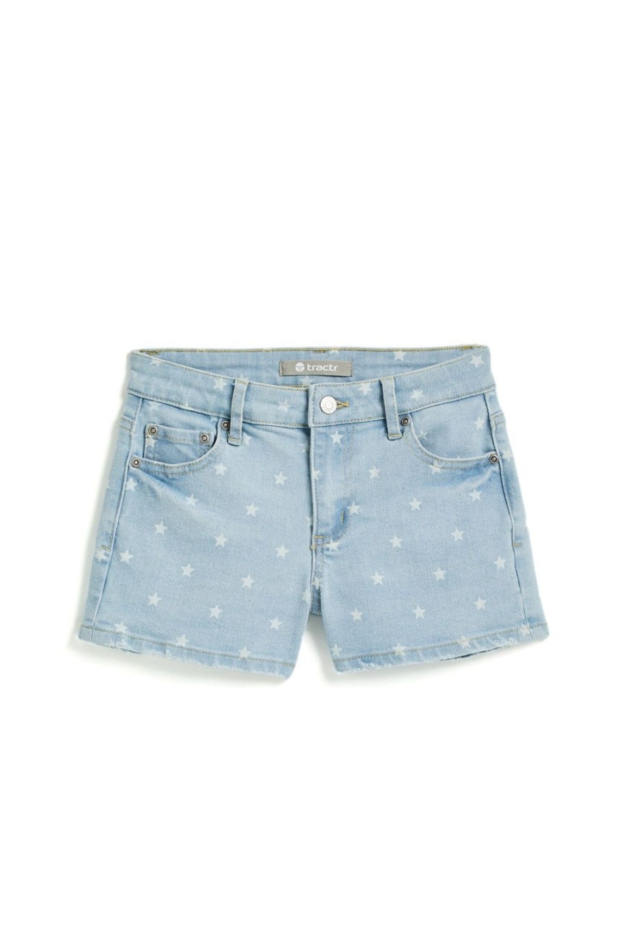 Girls Tractr Cut Off | Brittany - Star Print Denim Short With Fray Hem Light Indigo