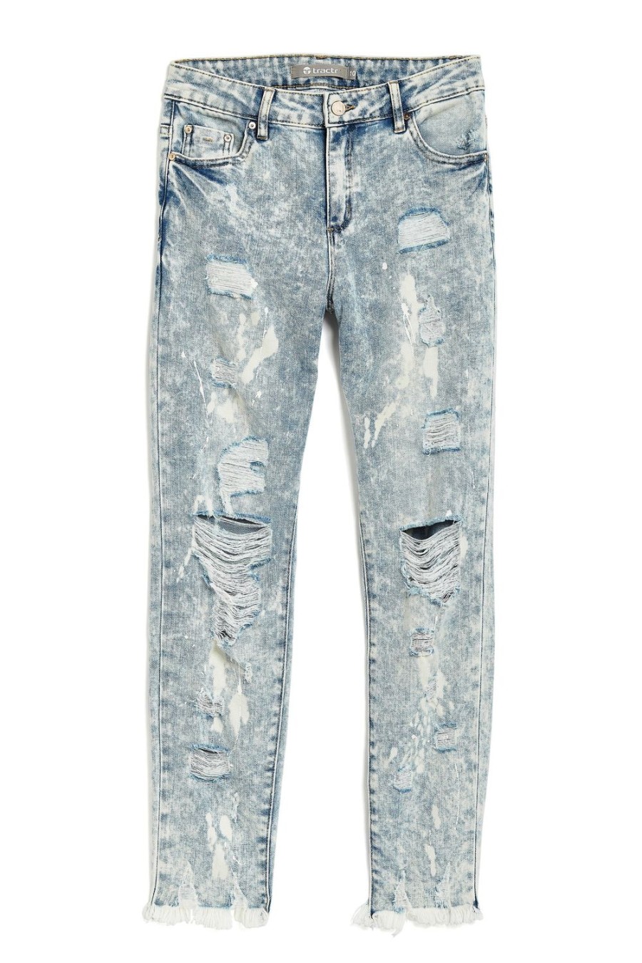 Girls Tractr Distressed | High Rise Distressed Weekender Pants W/ Painter Bleach Spots Bleached Indigo