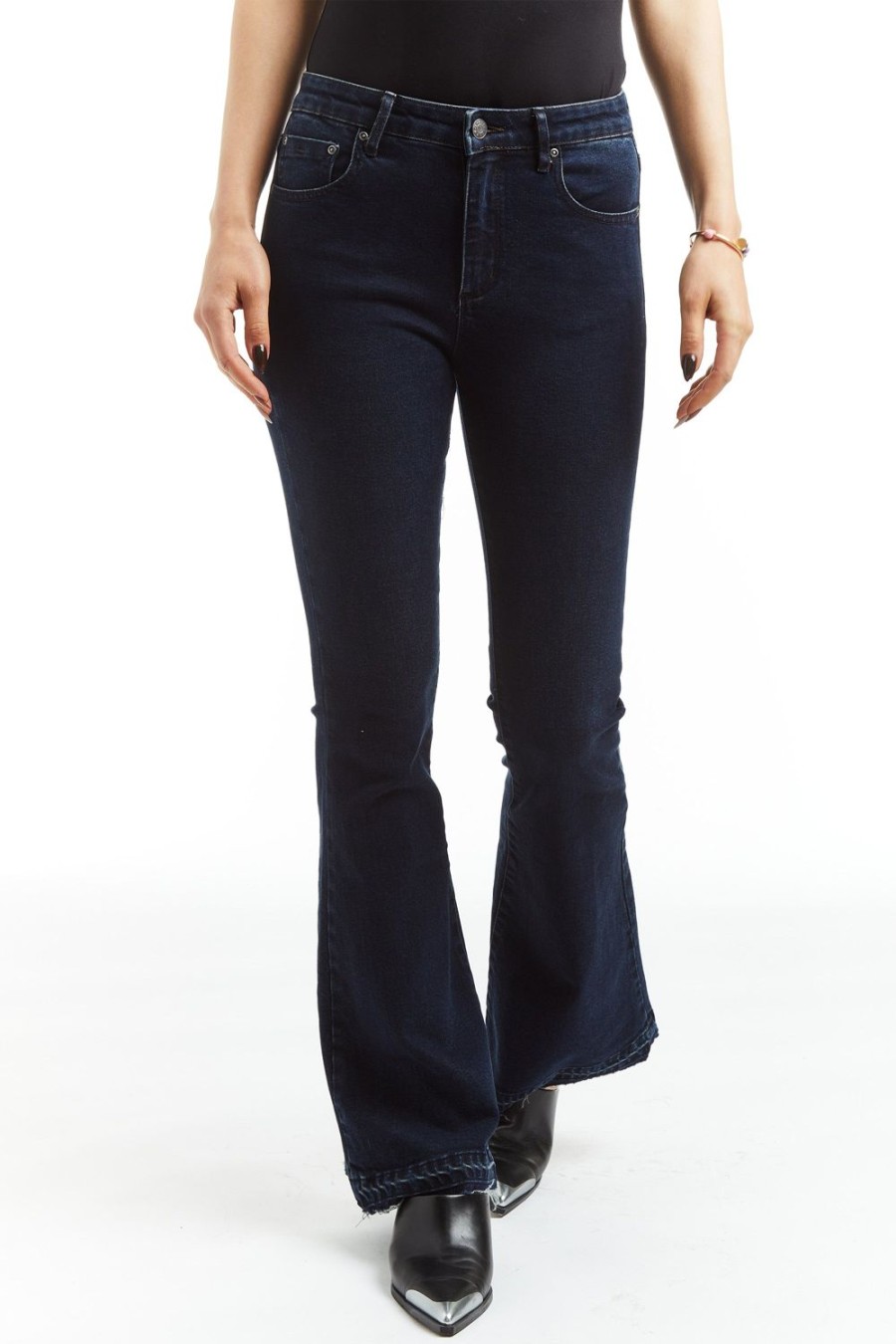 Women Tractr Flare | High Rise Sexy Flare With Released Hem In Dark Indigo