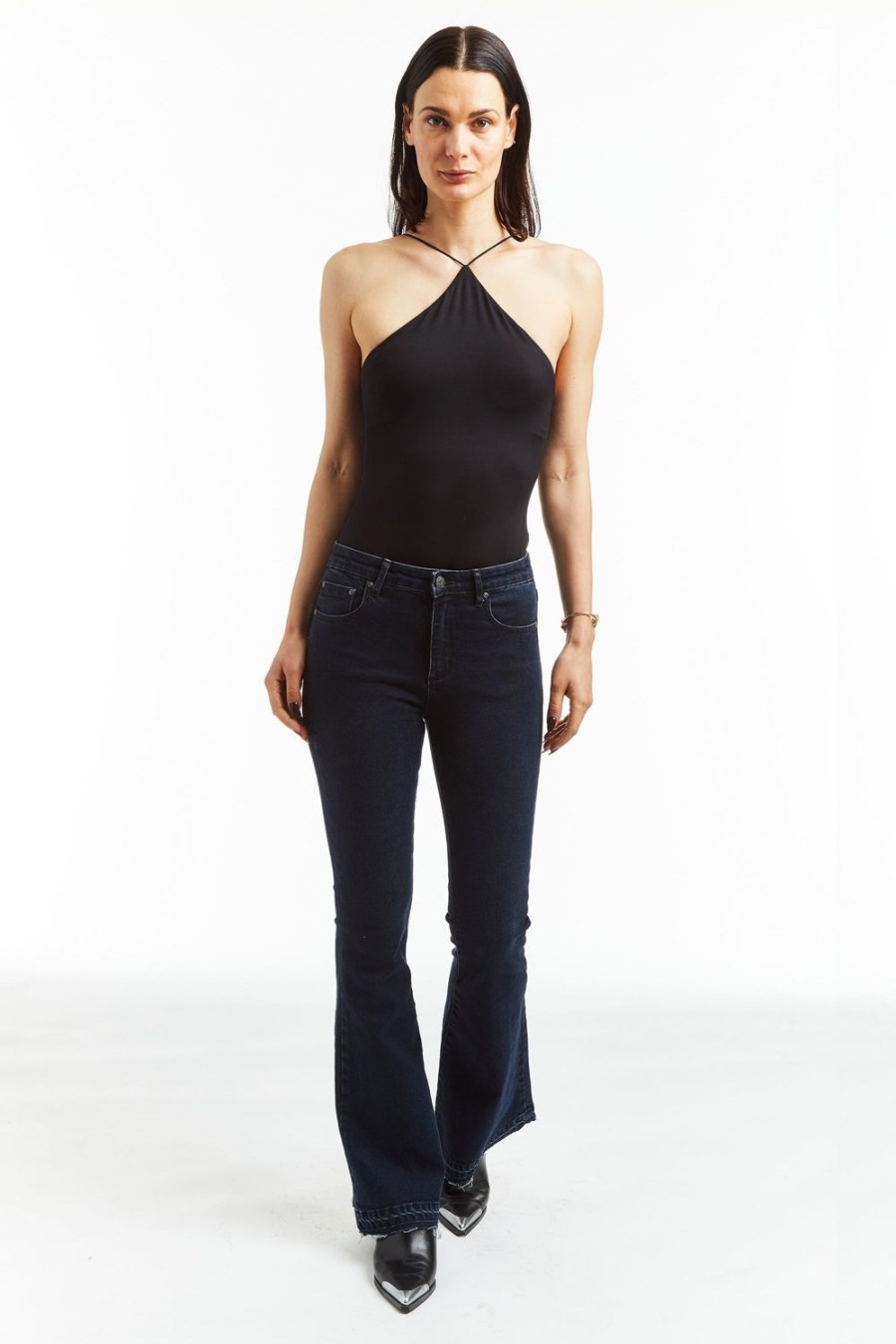 Women Tractr Flare | High Rise Sexy Flare With Released Hem In Dark Indigo