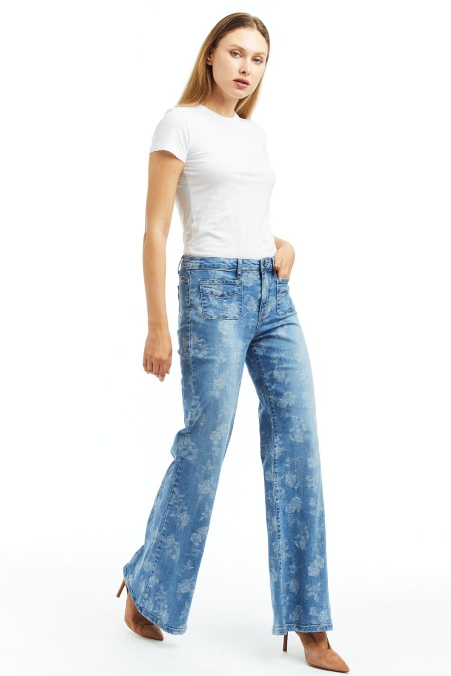 Women Tractr Flare | High Rise Relaxed Patch Pkt Flare Jean Indigo