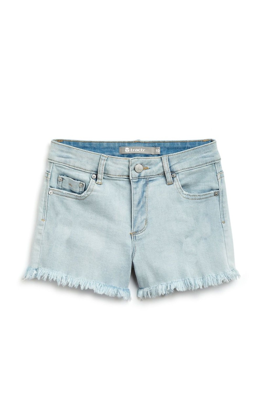 Girls Tractr Cut Off | Brittany - 5 Pockets Fray Shorts With Destruction Light Indigo