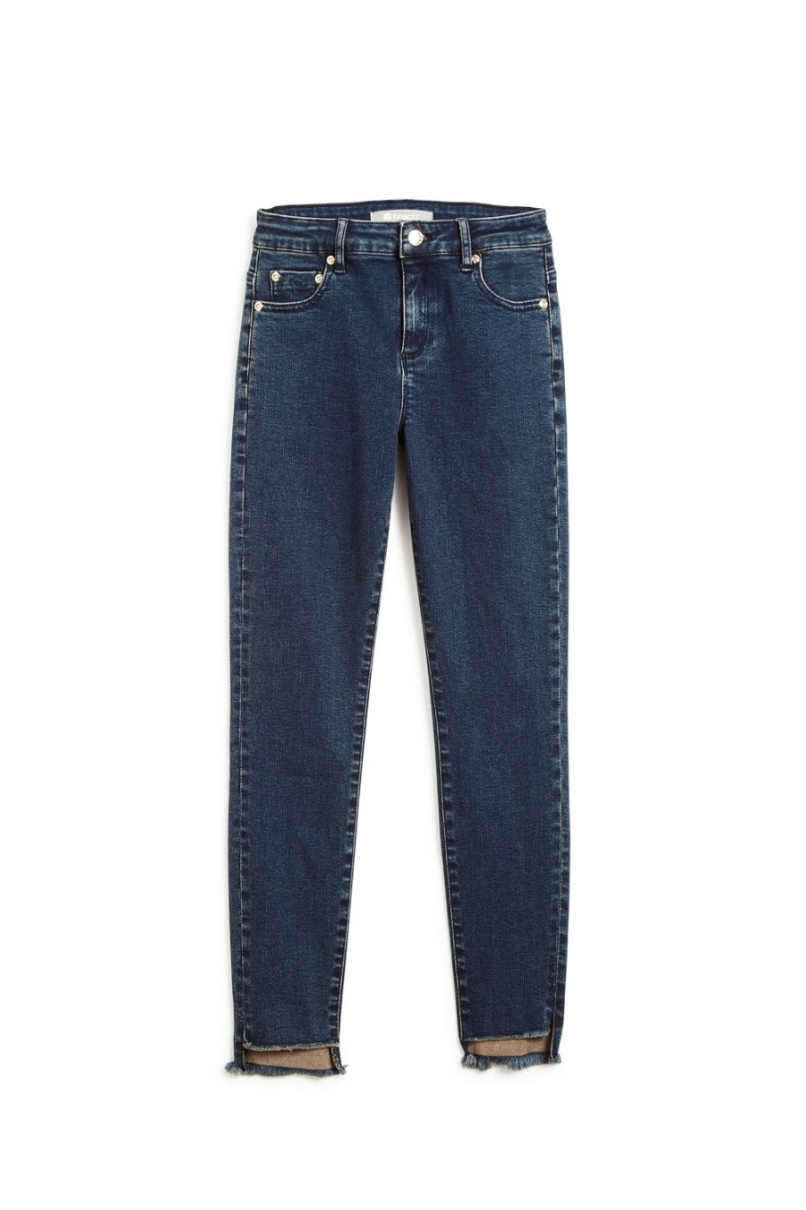 Girls Tractr Distressed | Nina - High Rise Crop Skinny With Slit And Raw Hem Indigo