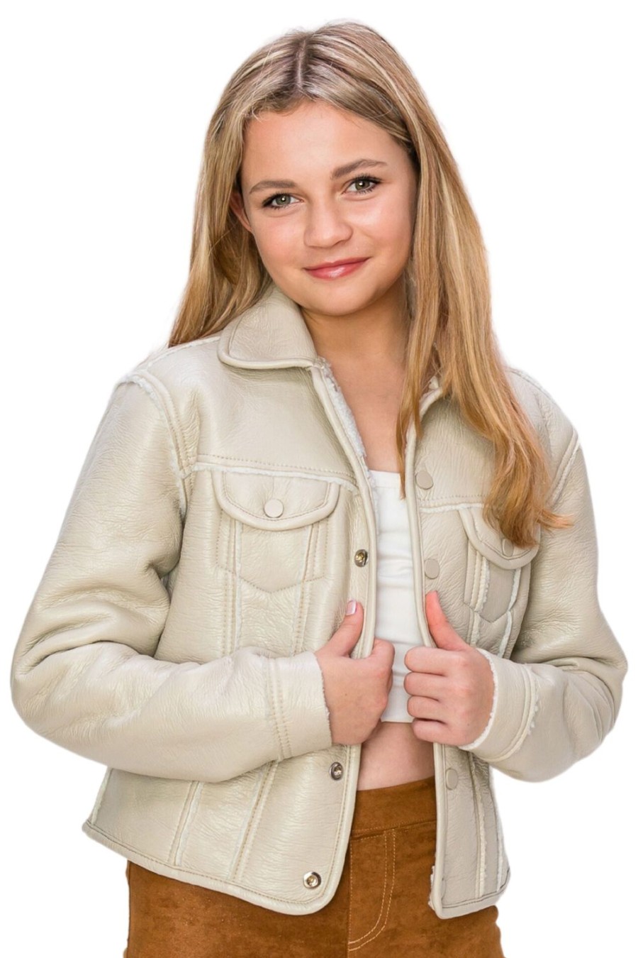 Girls Tractr Reversible | Reversible Sherpa Button Down Jacket Cream