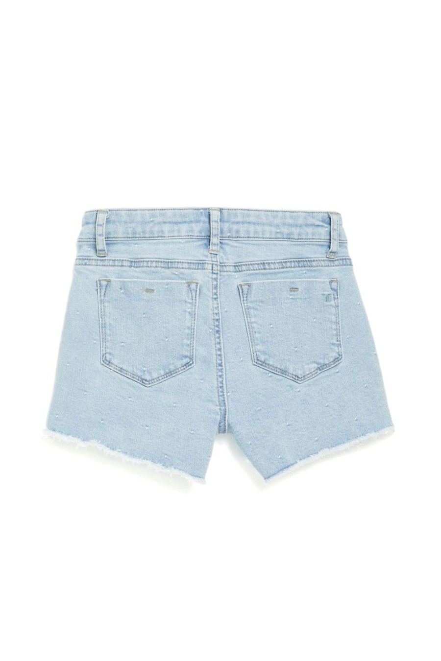 Girls Tractr Cut Off | Brittany - Polkadot Jacquard Fray Hem Denim Shorts Light Indigo