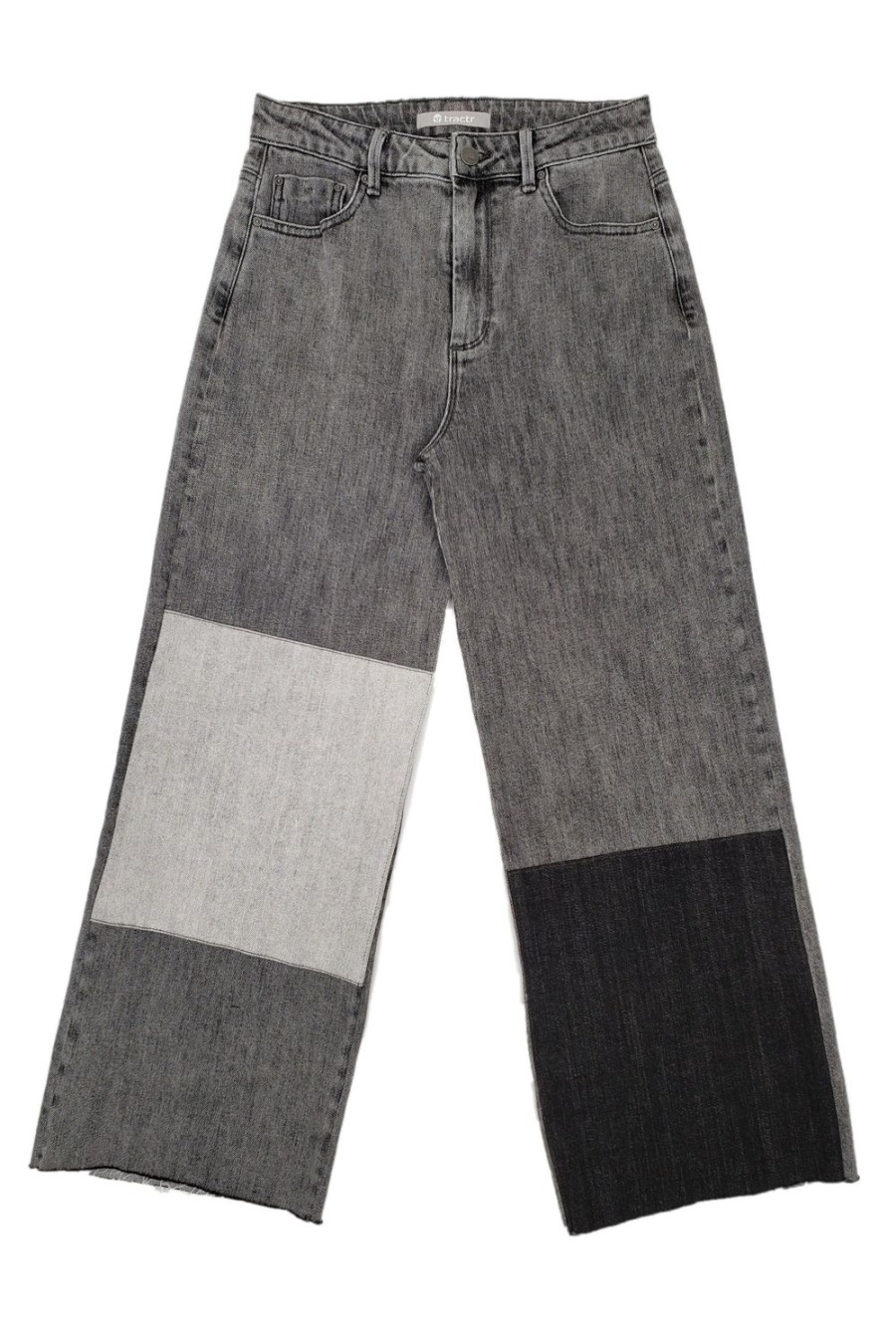 Women Tractr High Rise | Alice High Rise Straight With Patch Work | Tractr Grey