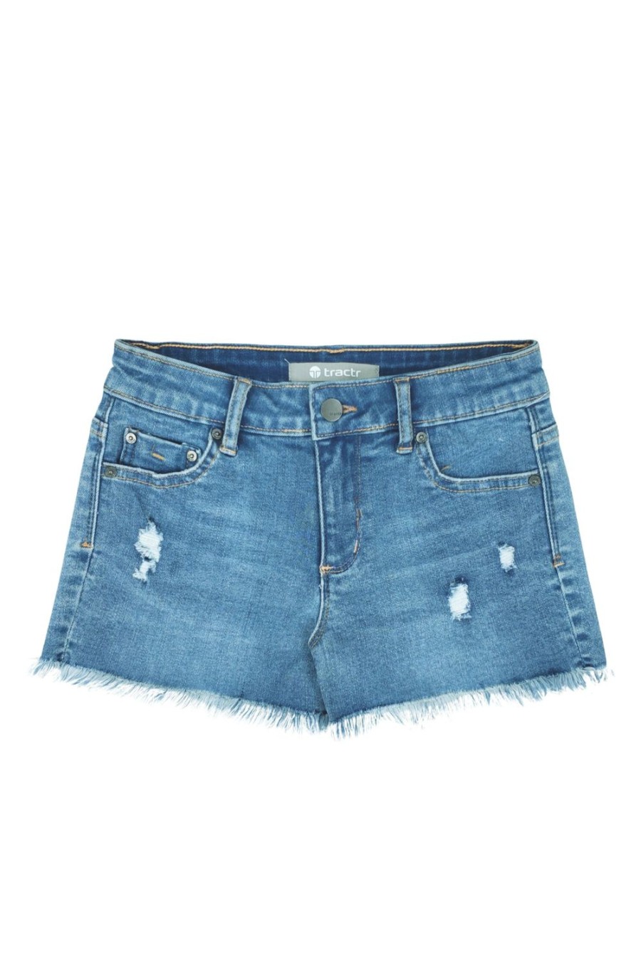 Girls Tractr Distressed | Five Pocket Fray Hem Shorts In Light Indigo