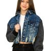 Girls Tractr Denim | Crop Combo Hoodie Jacket Indigo/Black