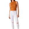 Women Tractr Distressed | Nina - High Waist Skinny W/ Knee Slit White