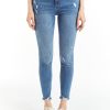 Women Tractr Ankle Length | Mona - Crop Skinny With Raw Edge Hem Indigo