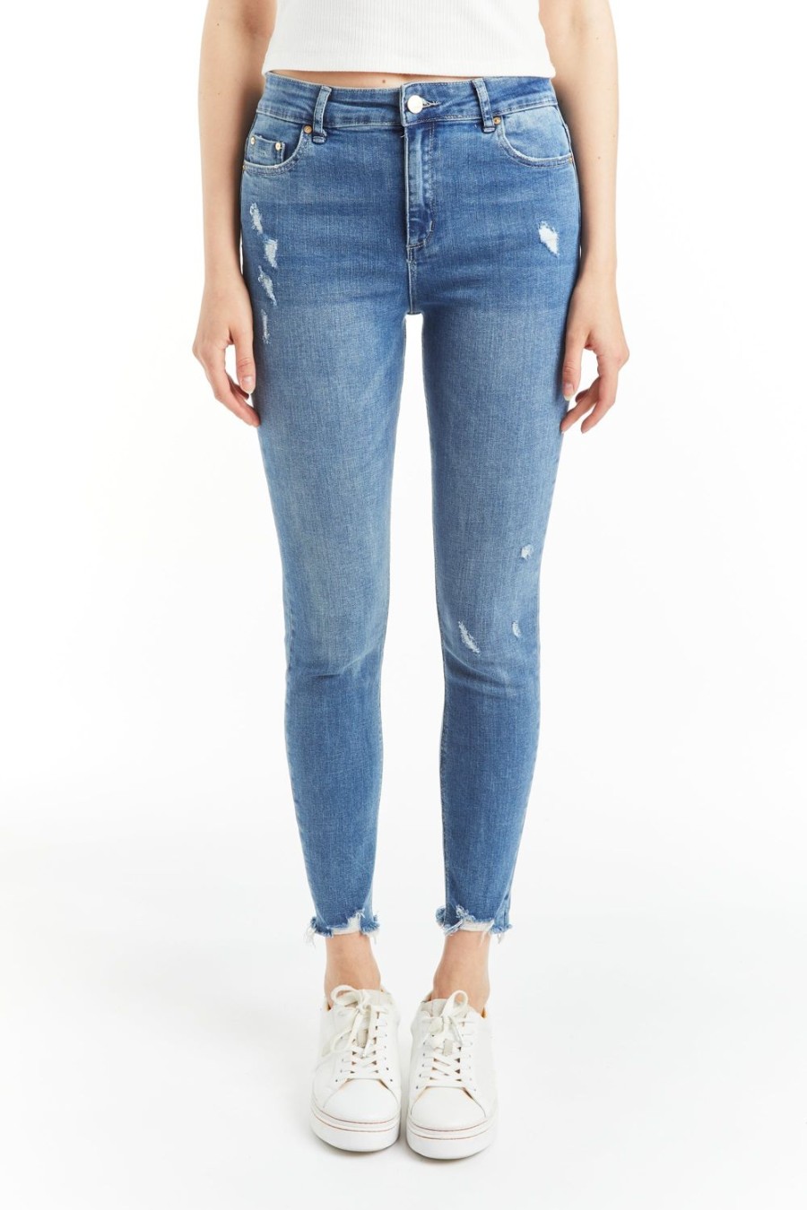 Women Tractr Ankle Length | Mona - Crop Skinny With Raw Edge Hem Indigo