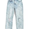 Girls Tractr Distressed | High Rise Slim Straight With Destruction Bleached Indigo