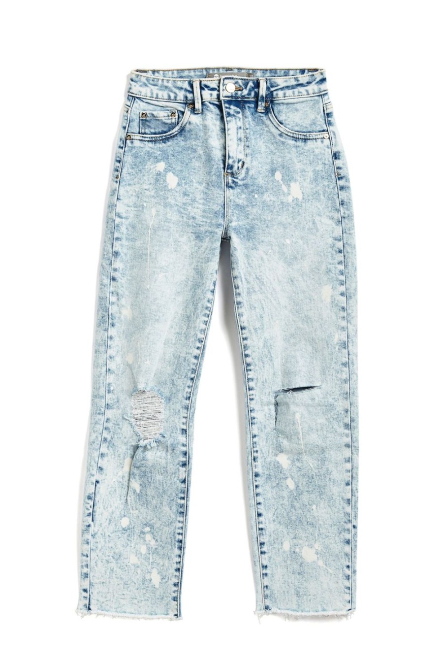 Girls Tractr Distressed | High Rise Slim Straight With Destruction Bleached Indigo