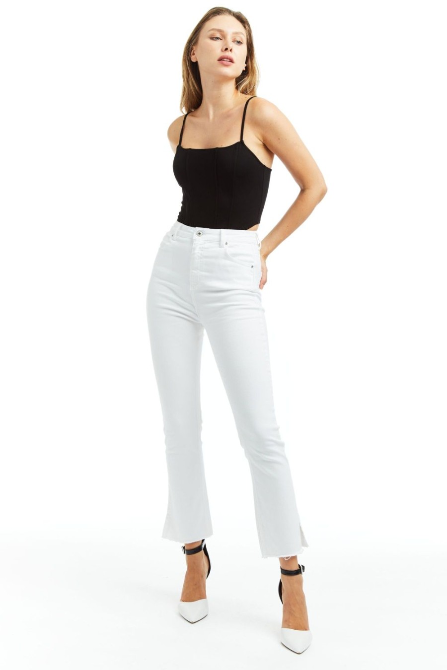 Women Tractr Ankle Length | High Rise Crop Flare With Side Slit And Raw Hem