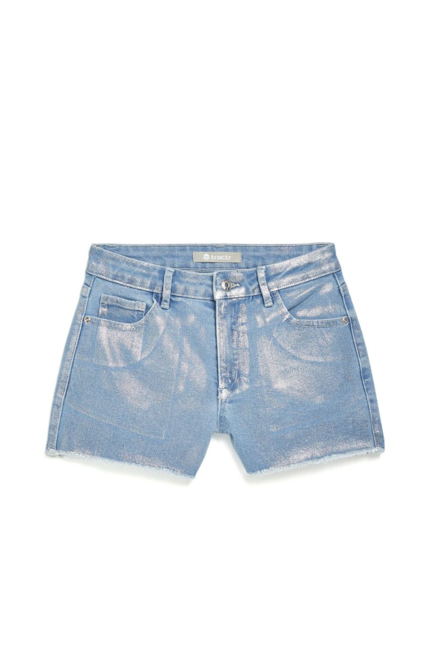 Girls Tractr Cut Off | High Rise Metallic Foil Fray Hem Denim Shorts Indigo