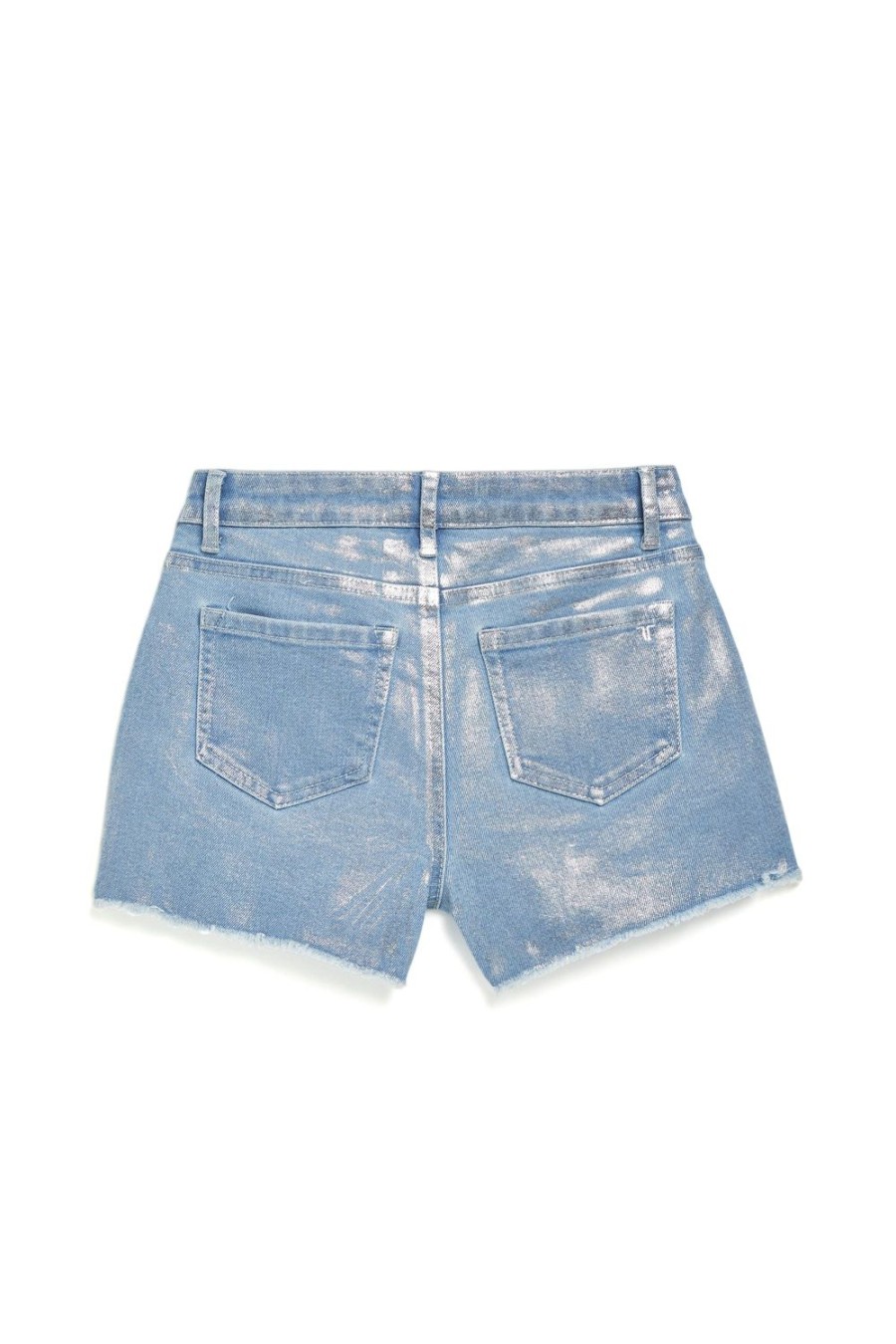 Girls Tractr Cut Off | High Rise Metallic Foil Fray Hem Denim Shorts Indigo