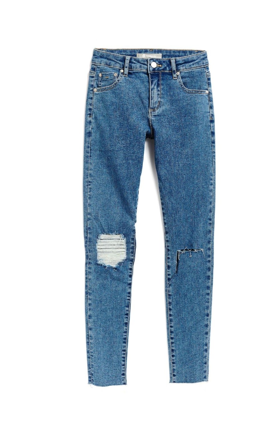 Girls Tractr Distressed | Diane - Mid Rise Skinny With Destruction Indigo