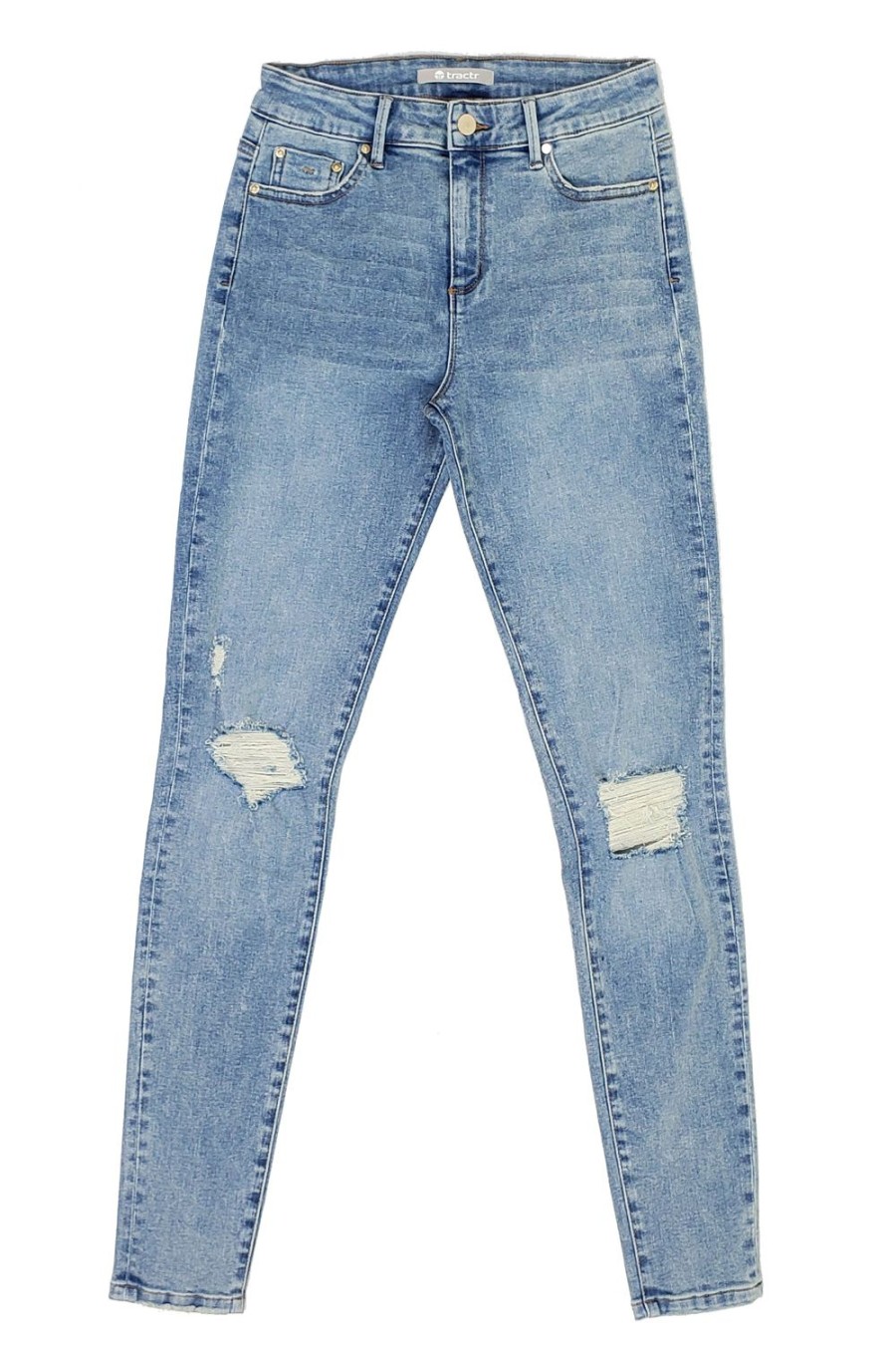 Women Tractr Distressed | Diane - Destructed Skinny In Malibu Indigo