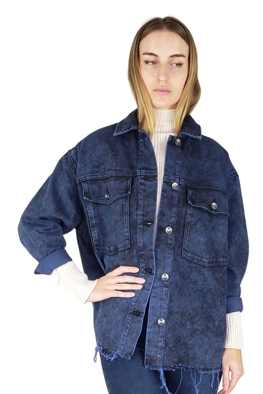 Women Tractr Oversized | Acid Color Oversized Shirt Jacket | Tractr Blue